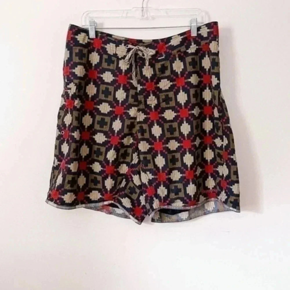 Patagonia Blue Tan Red Print Swim Board Shorts Mens 36 - Picture 1 of 7